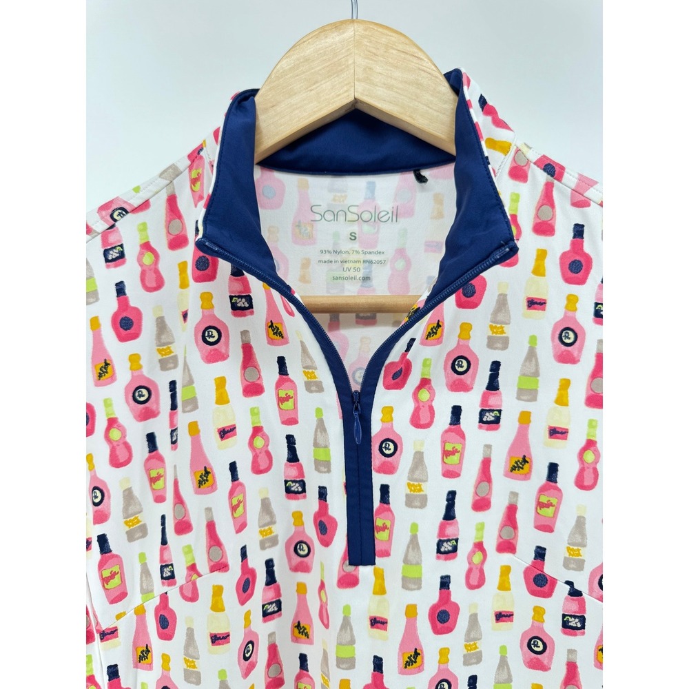 SanSoleil Golf Dress Womens S Wine Bottle Print Quarter Zip UV 50+